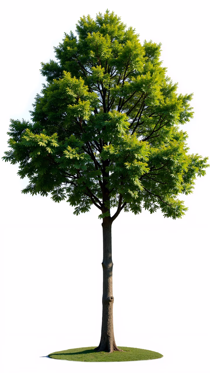 A detailed illustration of a vibrant green tree with a strong trunk, set against a clear blue sky, symbolizing nature's vitality and tranquility.