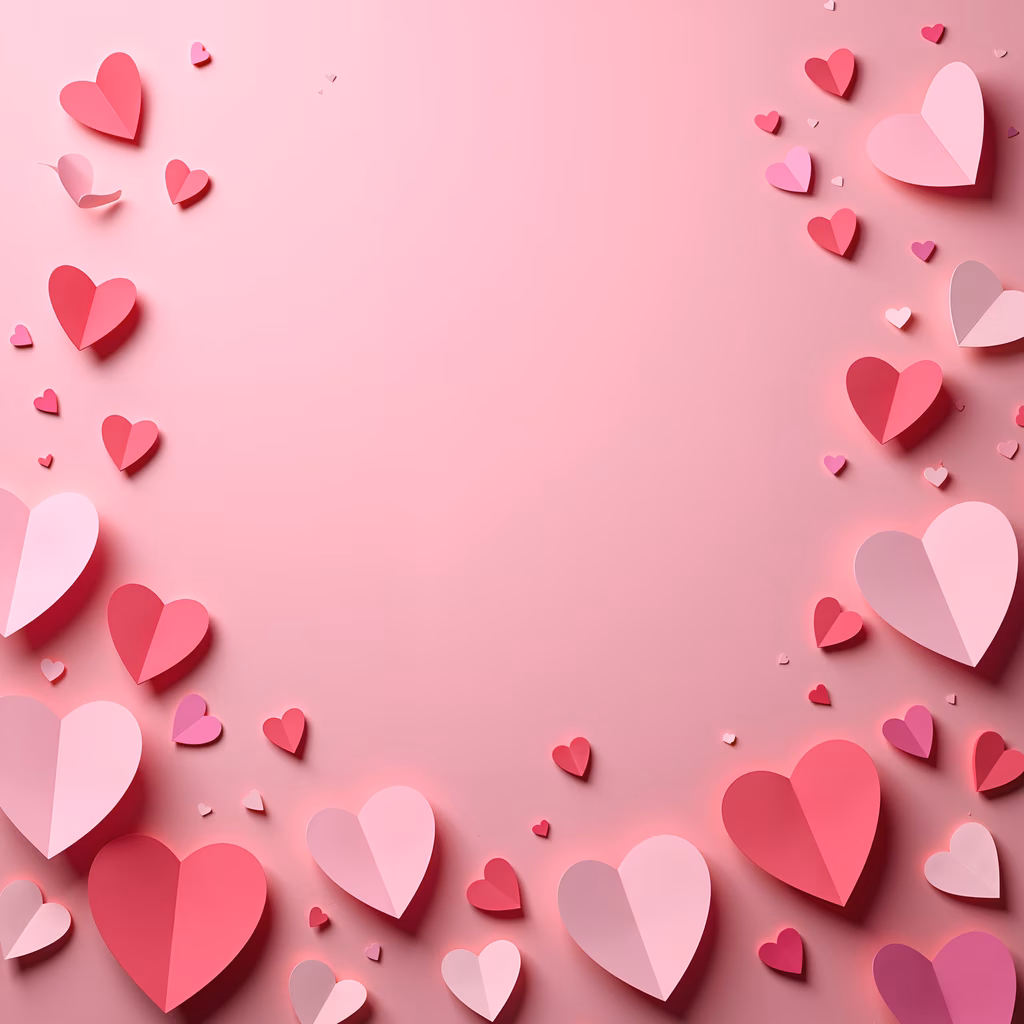 Romantic heart frame illustration with 3D hearts on a gradient background.