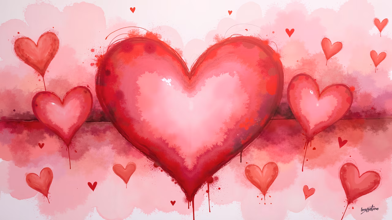 Romantic heart painting with watercolor style and splashes