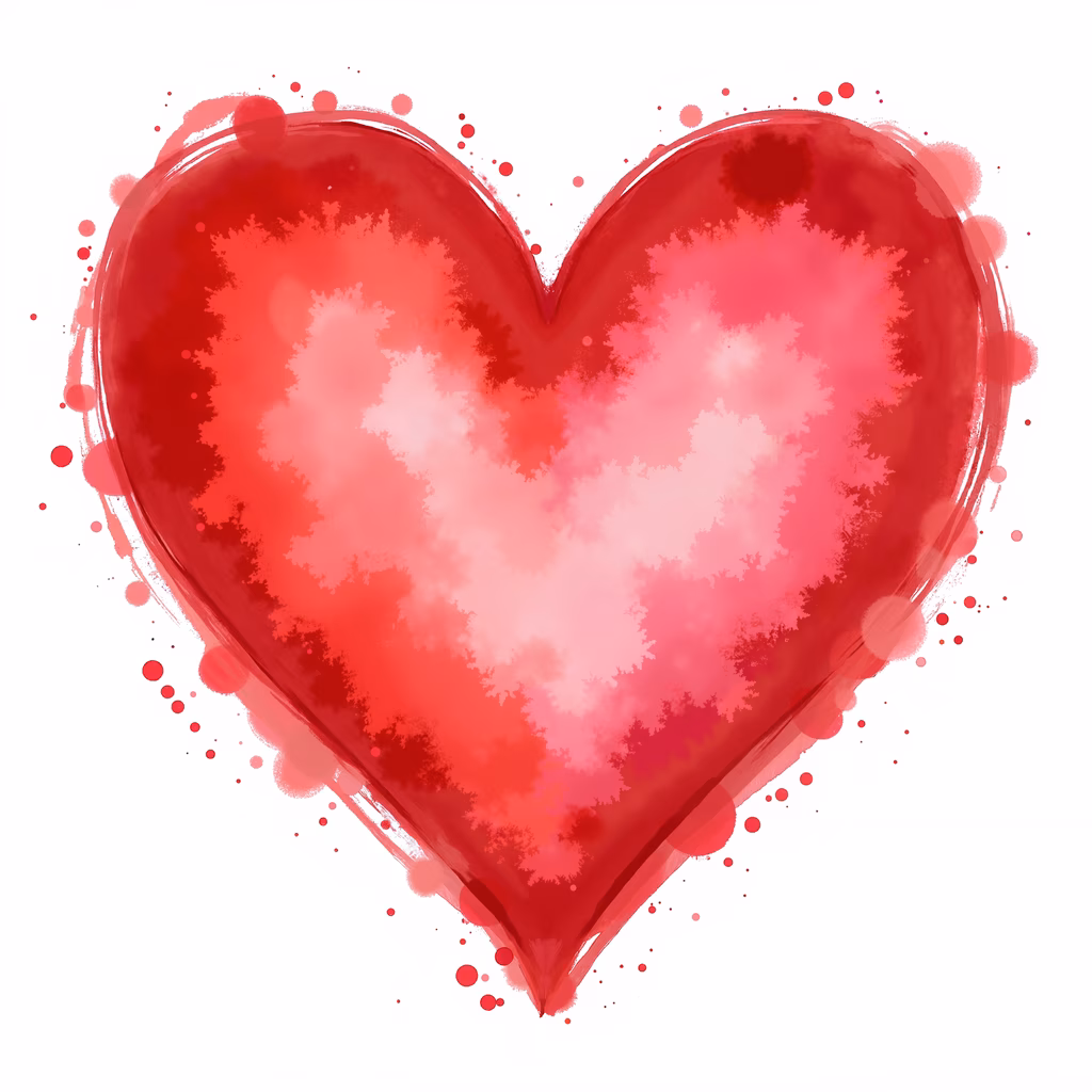 Vibrant heart illustration with splashes of red and pink, perfect for Valentine's Day celebrations.