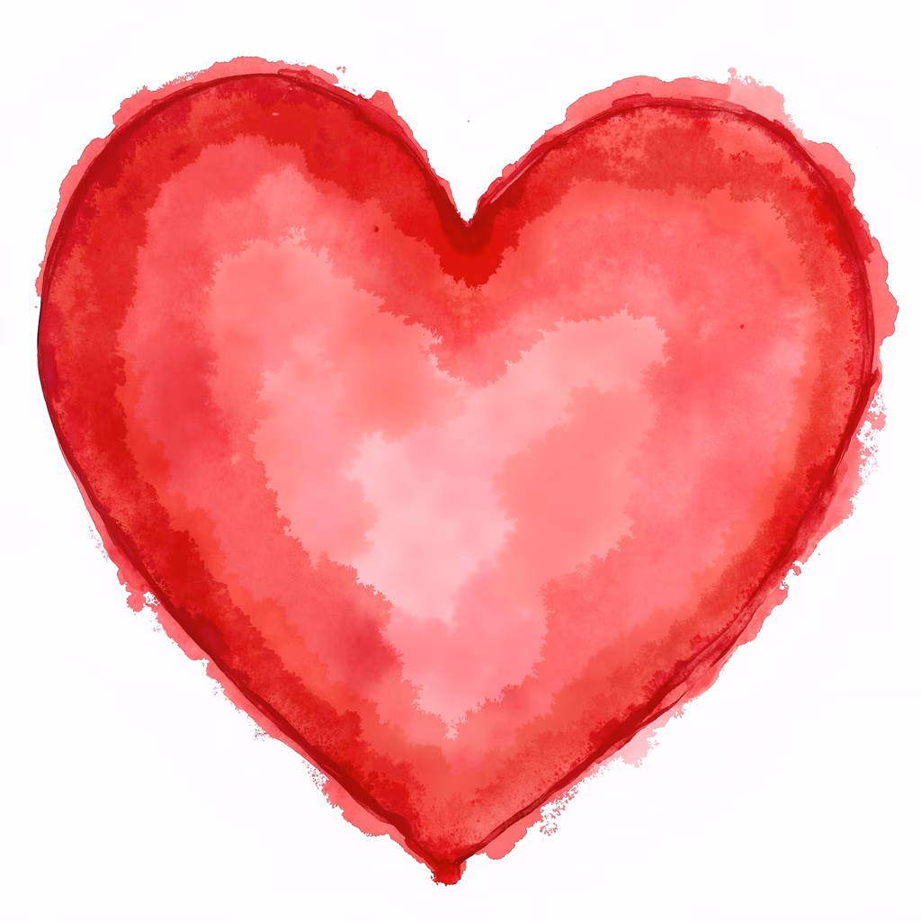 Vibrant red and pink watercolor heart illustration, romantic and expressive brushstrokes, perfect for Valentine's Day or love-themed projects.