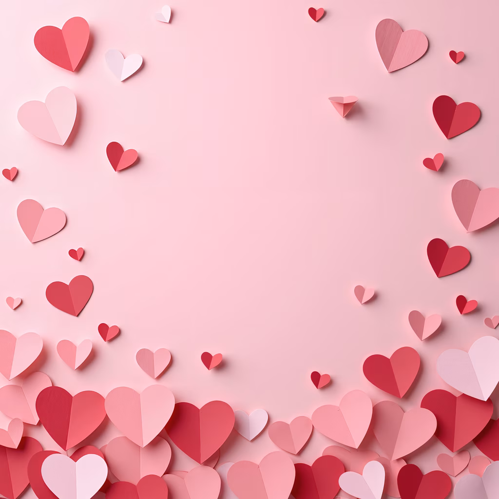A heart-themed illustration featuring various shades of pink and red hearts on a soft pink background, perfect for Valentine's Day celebrations.