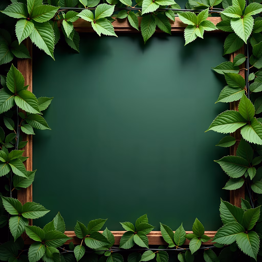 A detailed ivy frame illustration with vibrant green leaves and wooden beams, perfect for nature-themed designs.