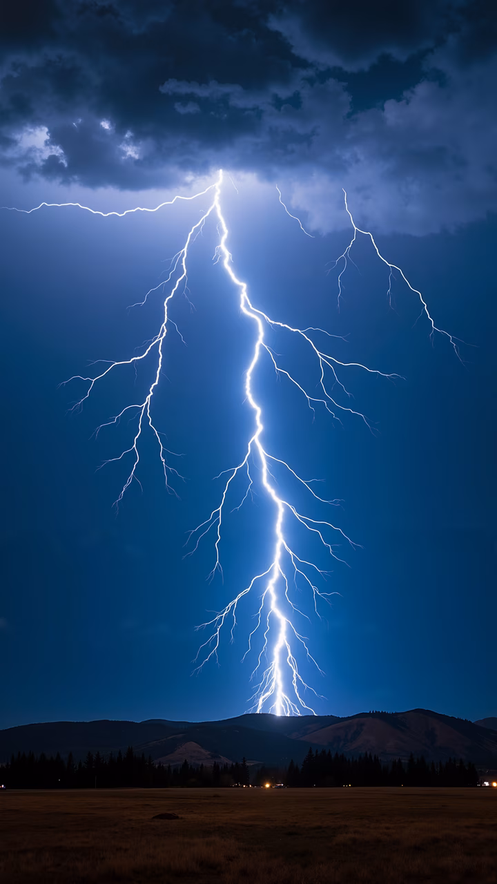 Dramatic lightning strike against stormy sky, nature's raw power