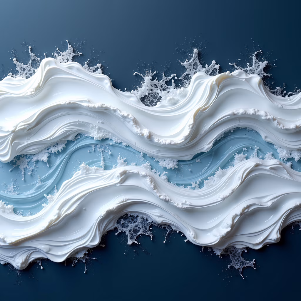 Dynamic milk splash illustration on a dark blue background, emphasizing fluidity and energy.