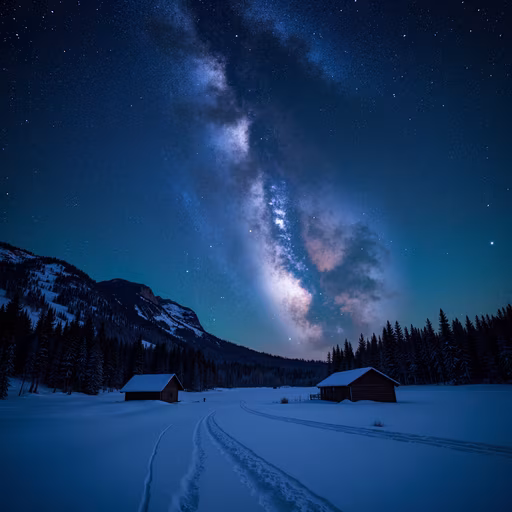 Milky Way Over Snowy Cabin