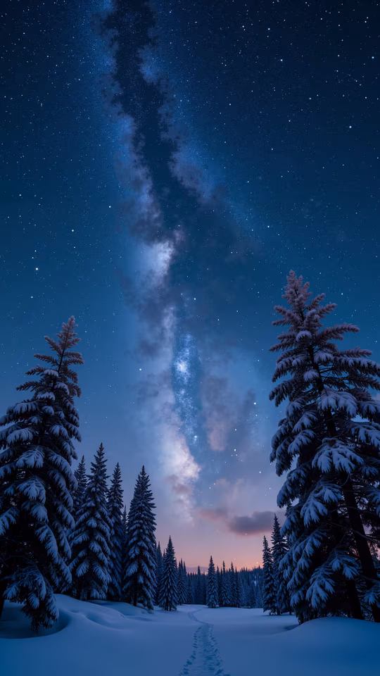 Milky Way Over Snowy Forest