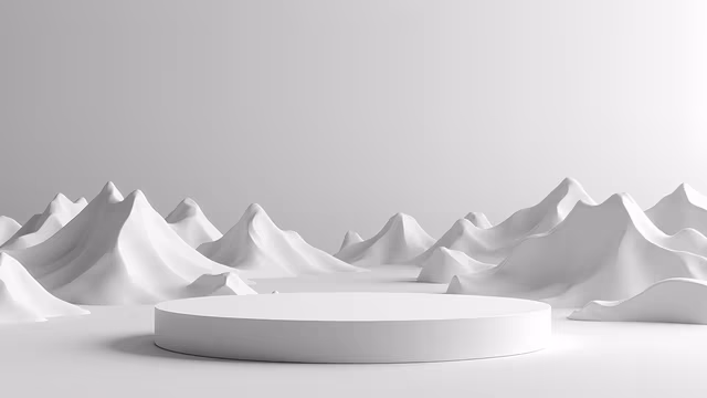 Minimalist Podium with Mountain Range