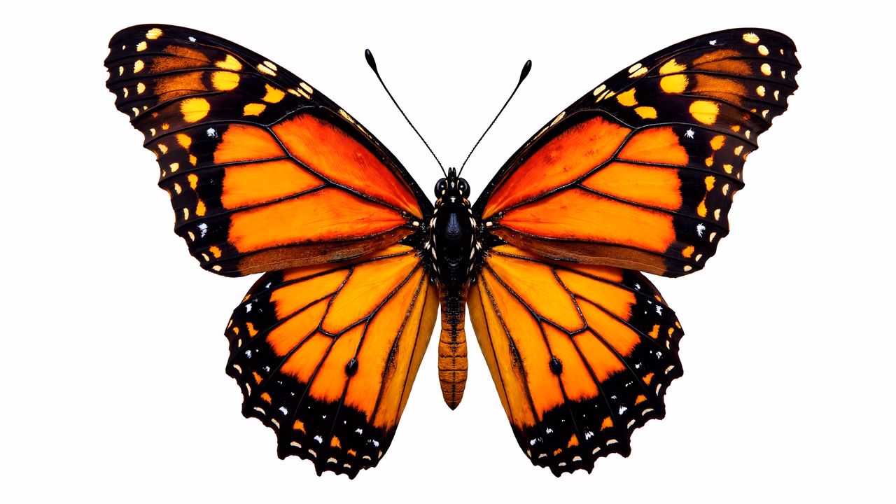 Vibrant monarch butterfly illustration with intricate patterns and vivid orange hues.