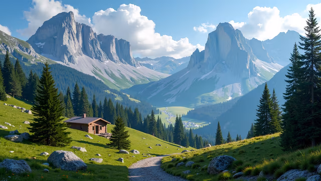Mountain Cabin Illustration