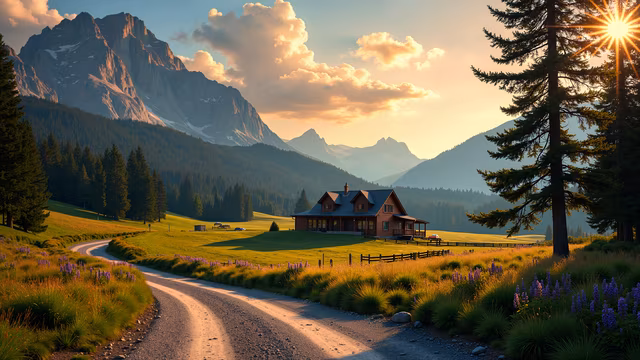 Mountain Cabin Sunset