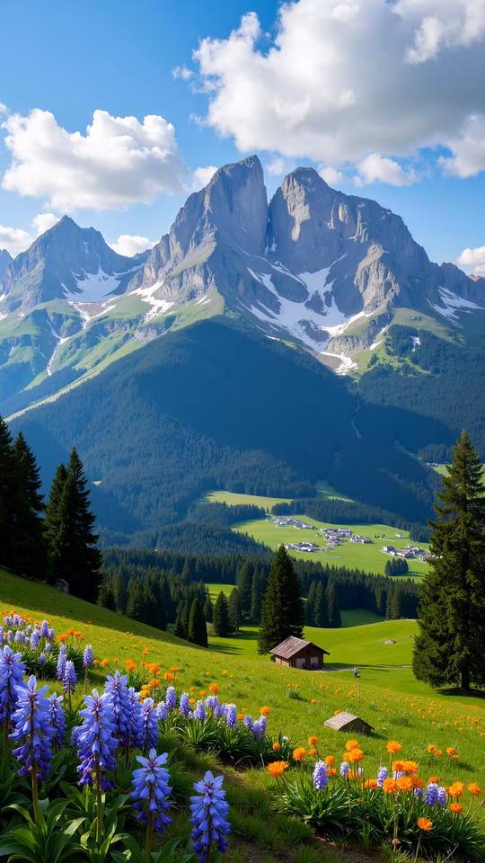 Mountain Landscape with Flowers