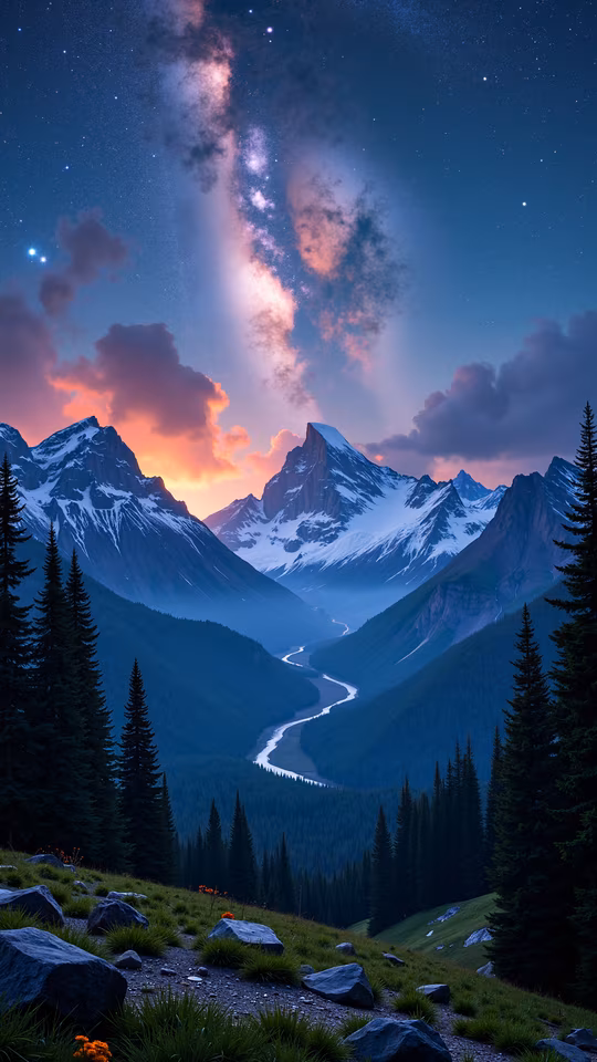 Mountain Valley Night Illustration