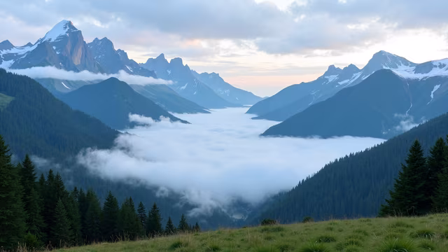 Mountain Valley with Clouds