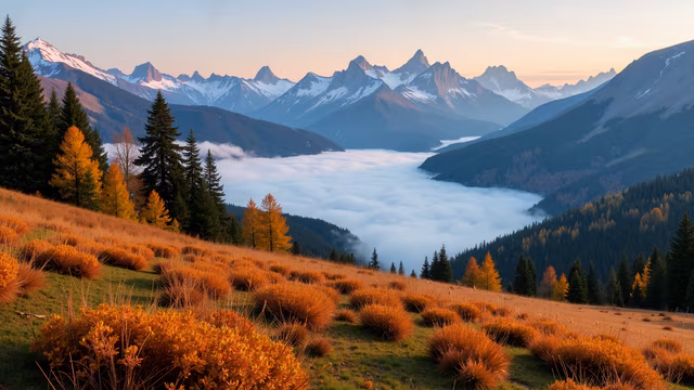 Mountain Valley with Fog