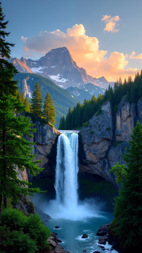 Mountain Waterfall Sunset