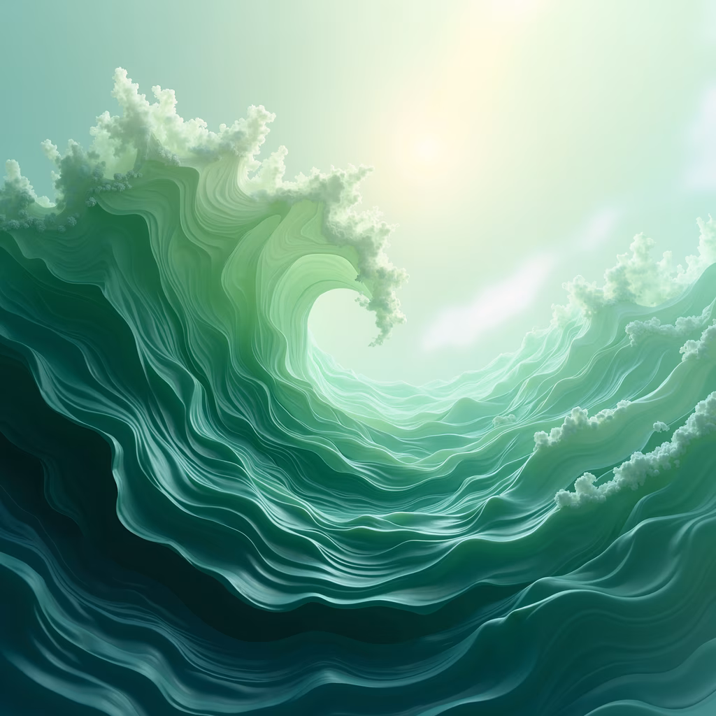 Dynamic ocean wave illustration with smooth lines and pastel colors, evoking tranquility.