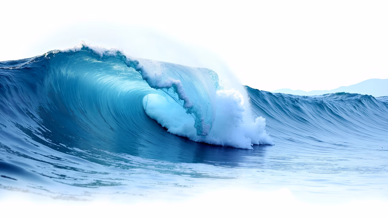 A breathtaking close-up of an ocean wave in motion, highlighting its power and beauty.