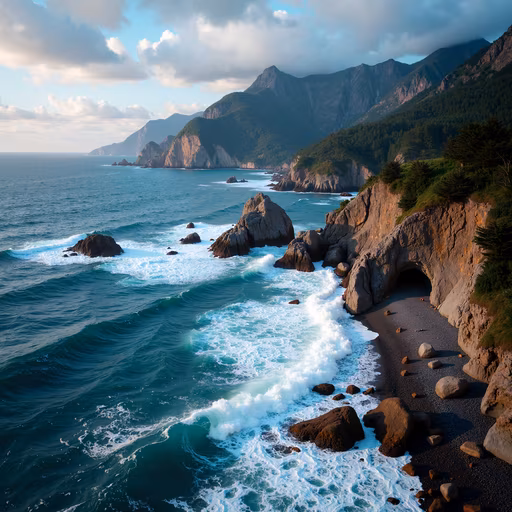 Ocean Waves and Rocky Coast