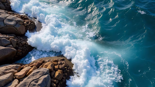 Ocean Waves Crashing on Rocky Shore