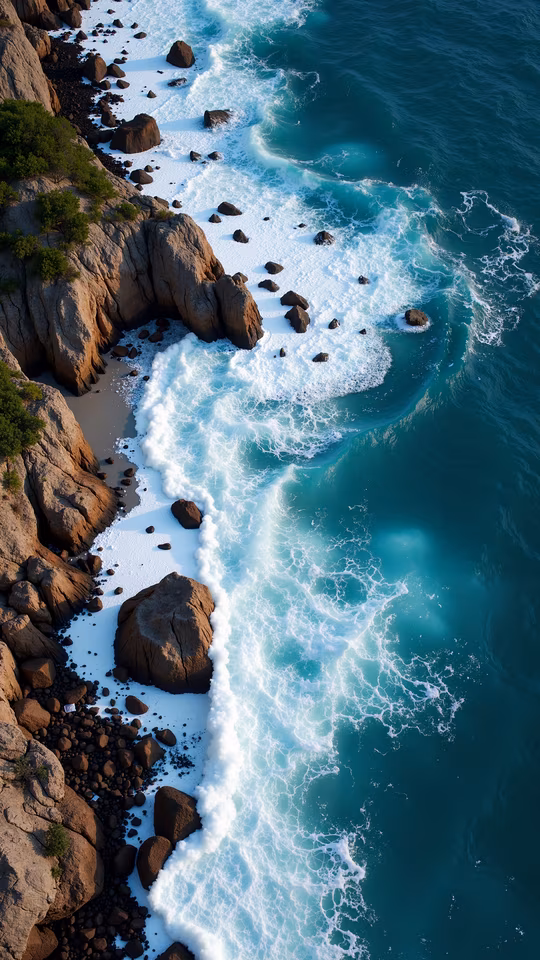 Ocean Waves Crashing on Rocky Shore