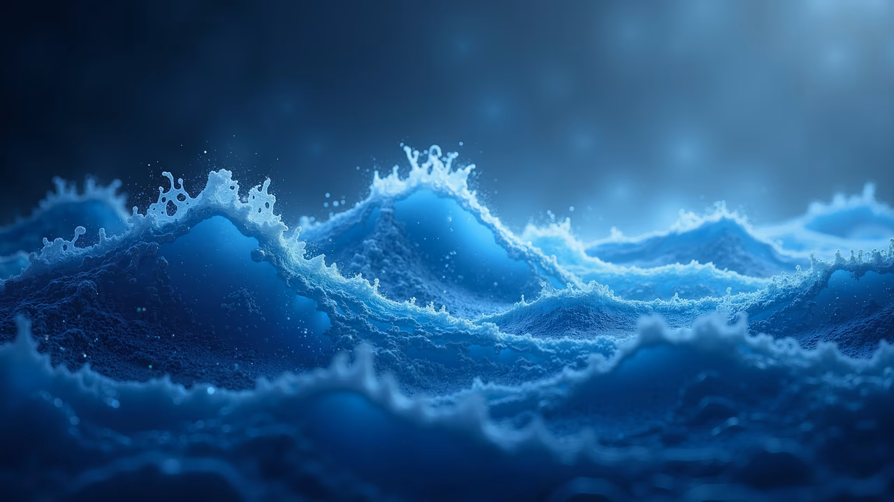 Dynamic ocean waves in a realistic illustration style.