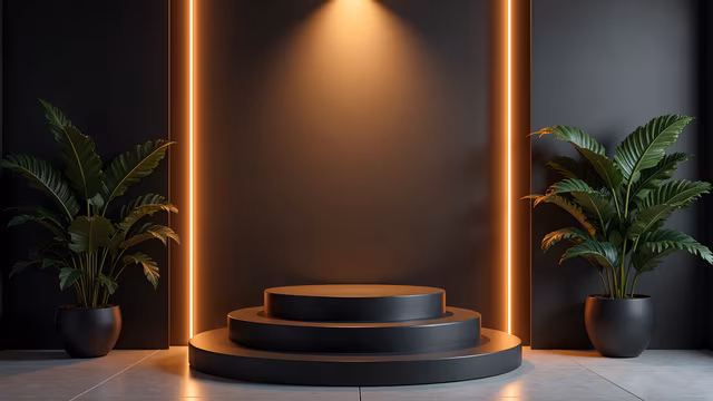 Podium with Plants and Orange Lighting