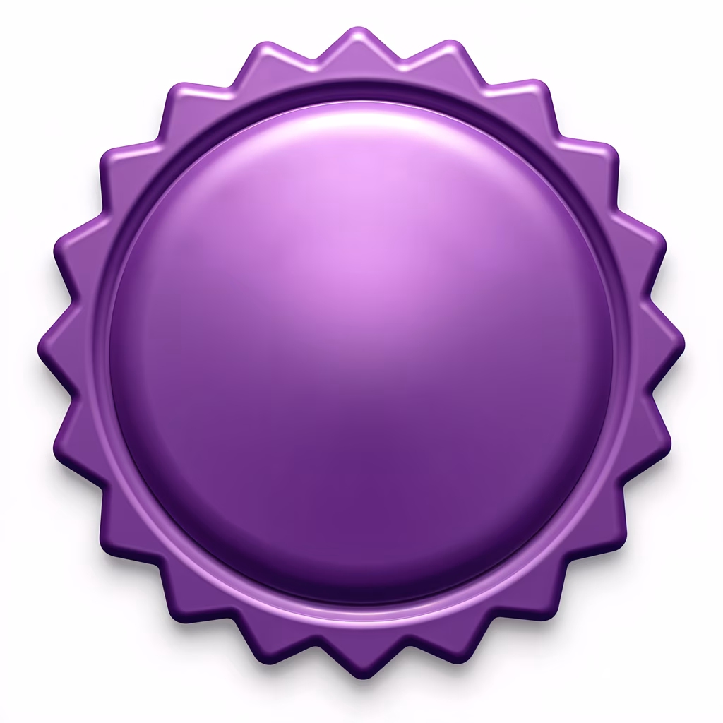 Shiny metallic purple bottle cap with serrated edge on white background