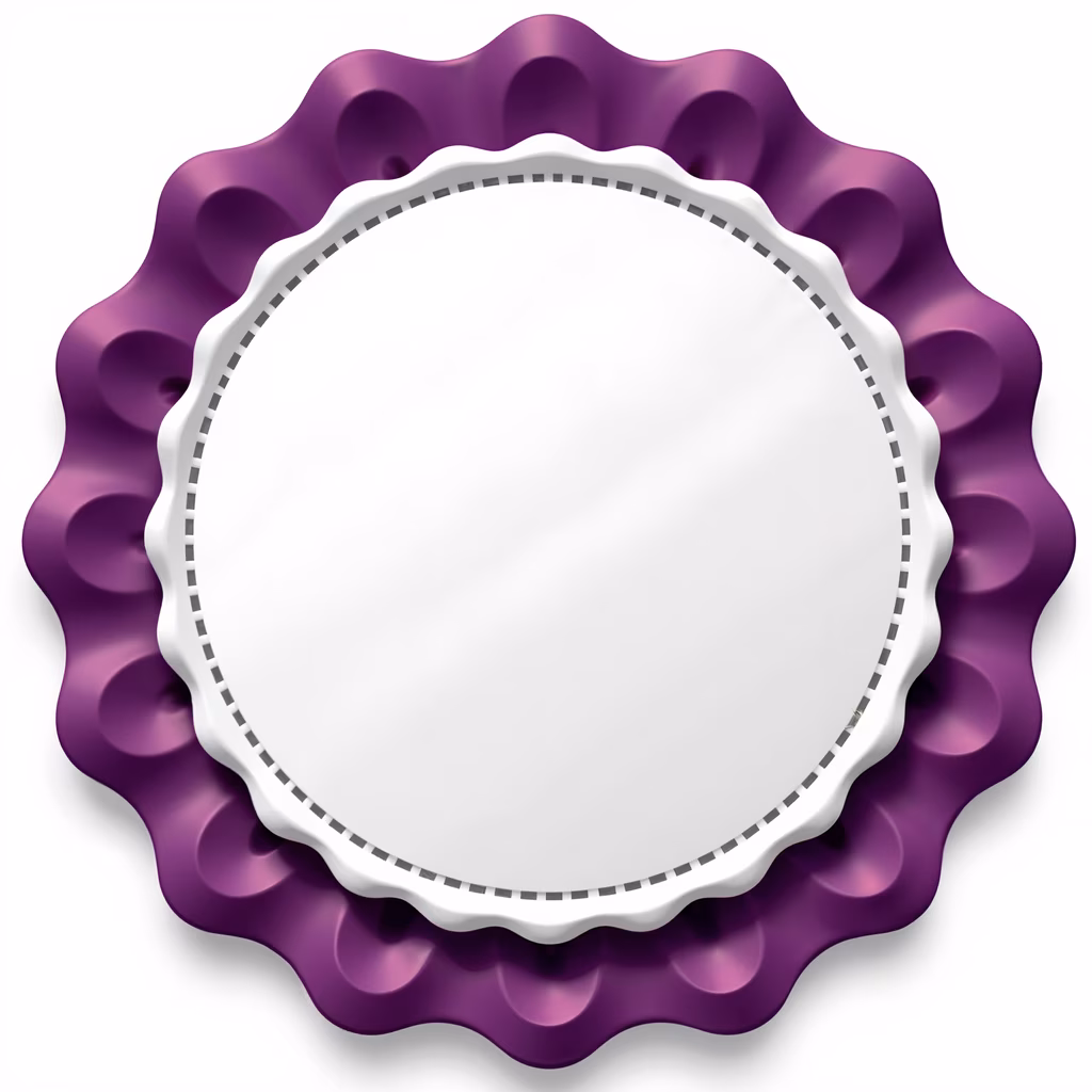 A purple scalloped frame with a dotted border, perfect for text or images.