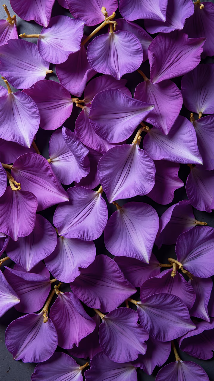 Close-up of vibrant purple petals on a dark background, showcasing realistic textures and shades.