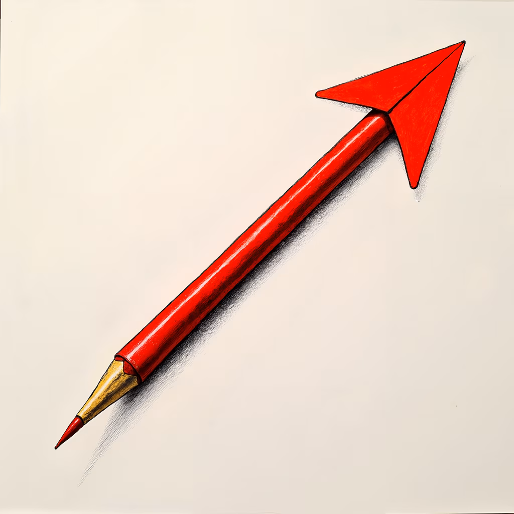 A bold red arrow with a golden ferrule, set against a neutral beige background, showcasing a realistic artistic style.