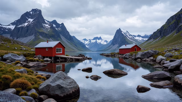 Red Cabins in the Mountains