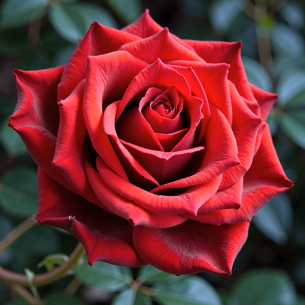 Close-up of a vibrant red rose with detailed petals and textured surface, set against a blurred green background.