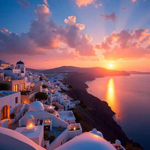 Santorini Sunset Illustration