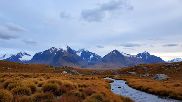 Snow-Capped Mountains and Golden Plains