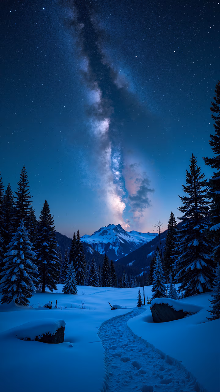 Snowy Night Sky - Serene Winter Scene Under Starlit Sky