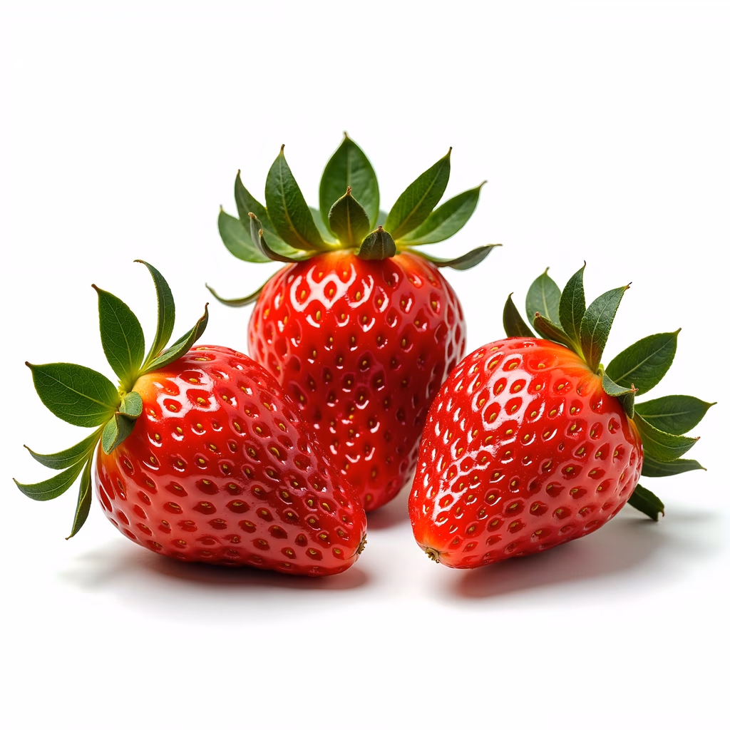 Vibrant red strawberries with glossy texture on a white background