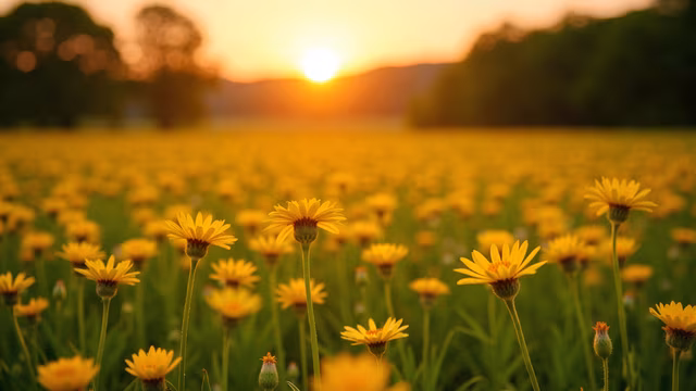 Sunset Field of Yellow Flowers