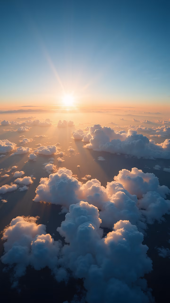 A peaceful sunset scene with clouds and sunbeams, perfect for nature enthusiasts.