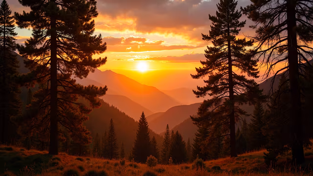 Sunset Over Mountain Range