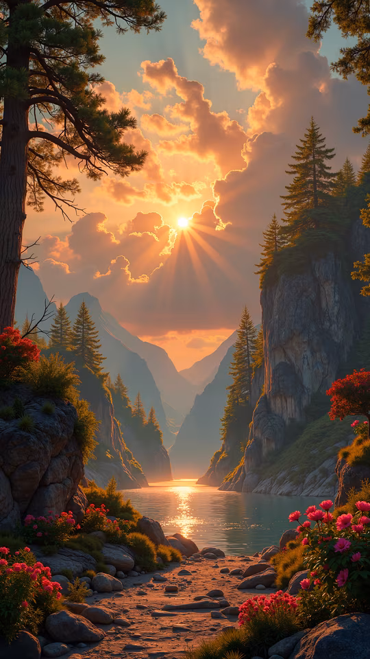 Sunset Over Mountain Valley