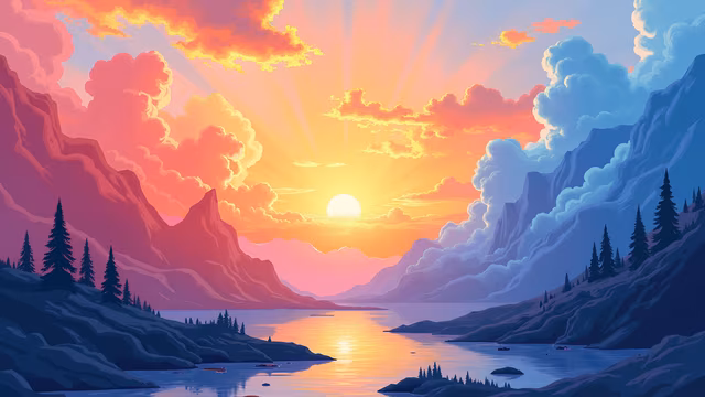 Sunset Over Mountains