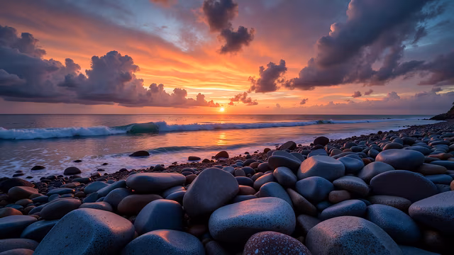 Sunset Over Rocky Beach