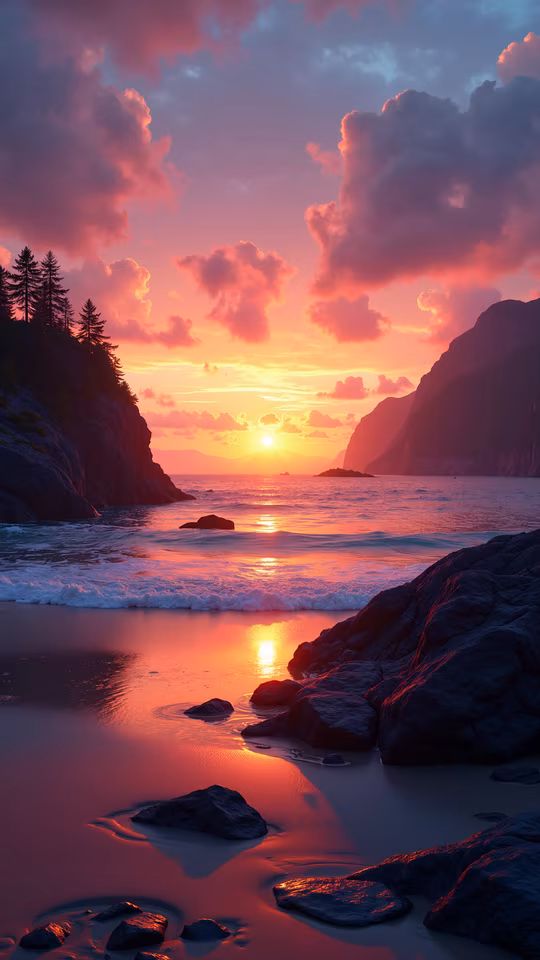 Sunset Over Rocky Coast