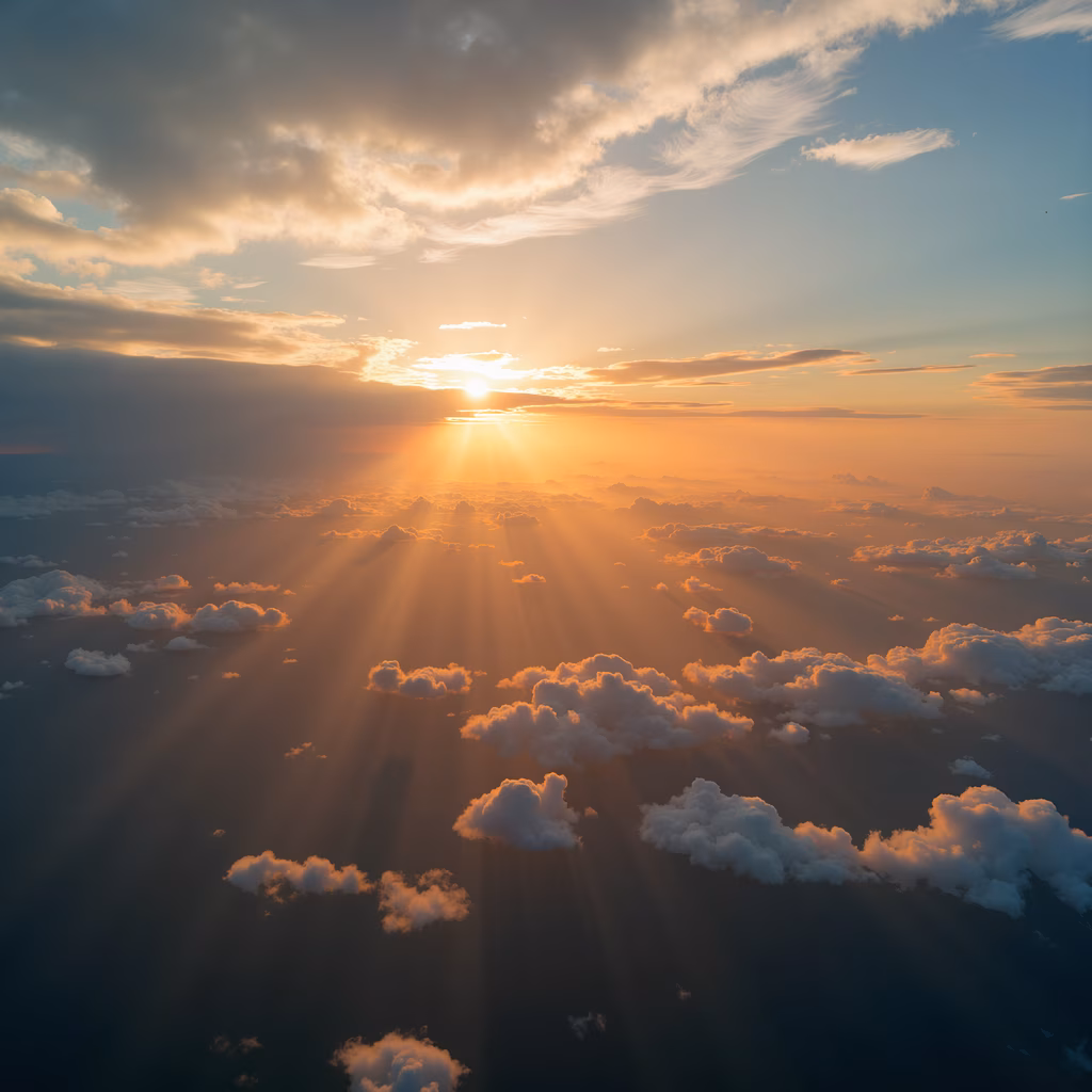 A stunning sunset over a cloud-filled sky, capturing the warmth and radiance of the setting sun.