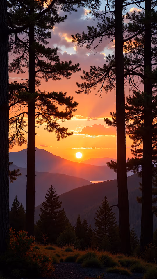 Sunset Through Pine Trees