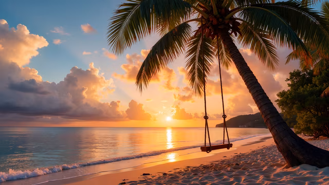 Swing on the Beach at Sunset