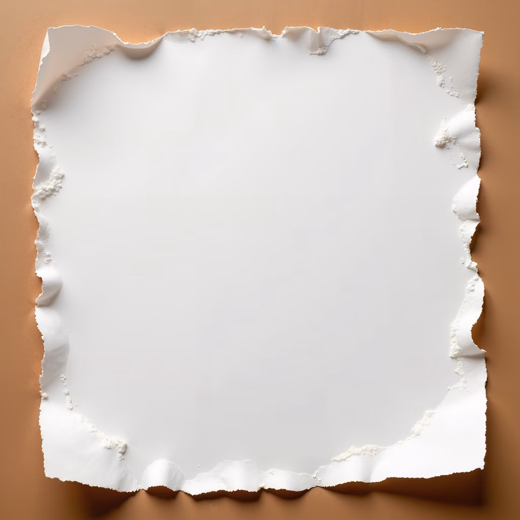A torn paper frame against a beige background, minimalist design, abstract art