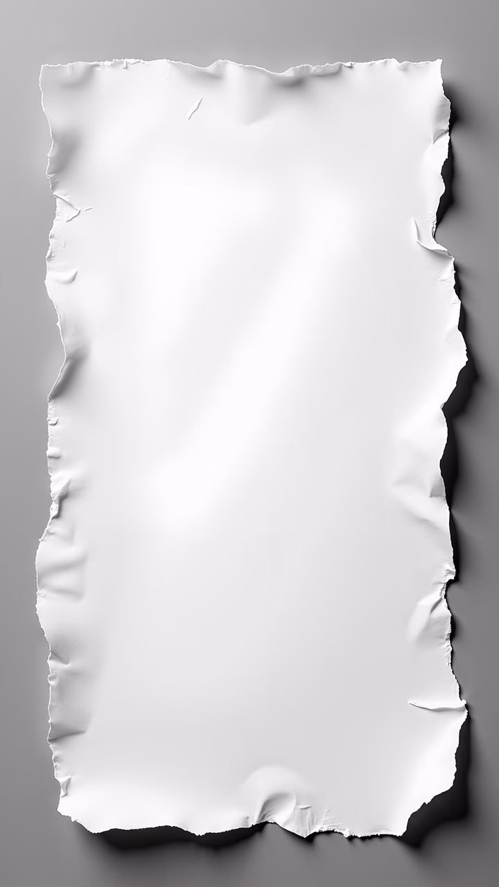 A torn piece of paper with a detailed texture against a neutral gray background, emphasizing fragility and realism.