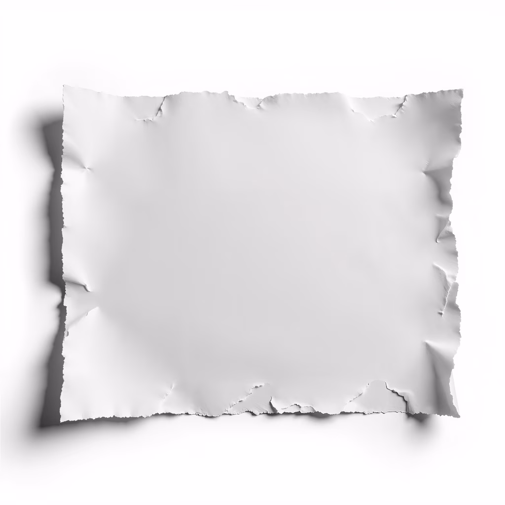 A detailed illustration of a torn piece of paper with jagged edges, set against a plain white background.